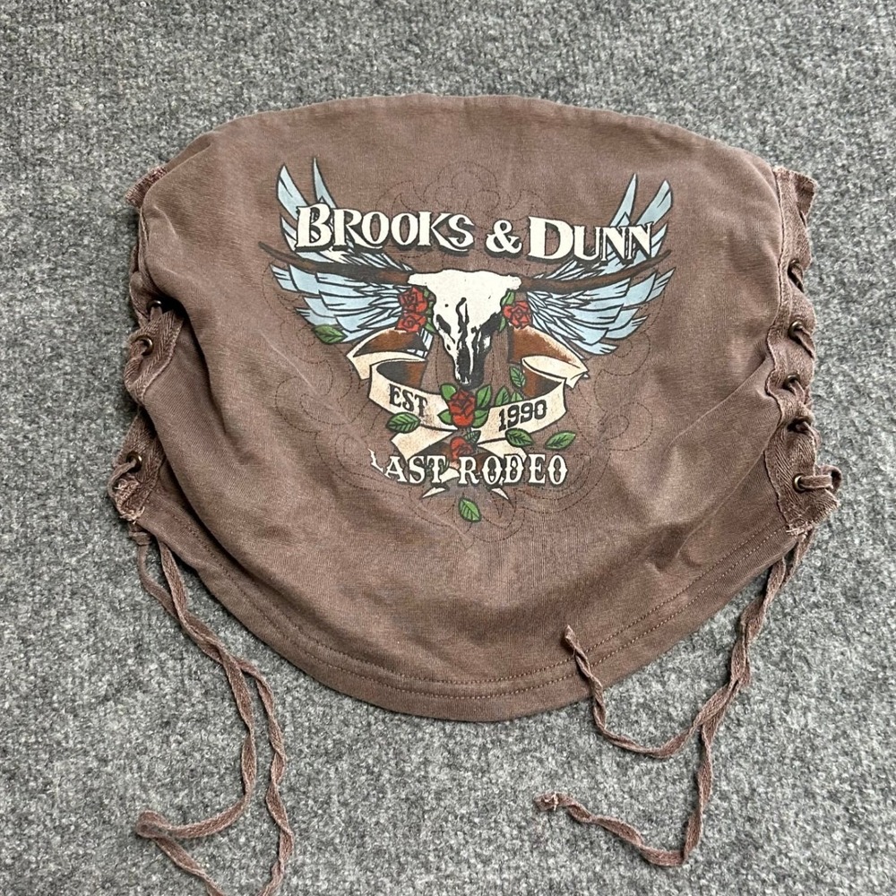 Brooks & Dunn Tube Top Womens Size L Brown Lace Up Side Graphic Last Rodeo